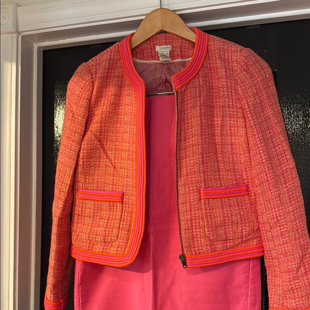 J. Crew Pink Blazer with Tweed Texture and Collarless Design
